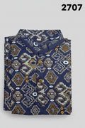 Boys Blue Printed Short Sleeve Mandarin Collar Shirt 2707