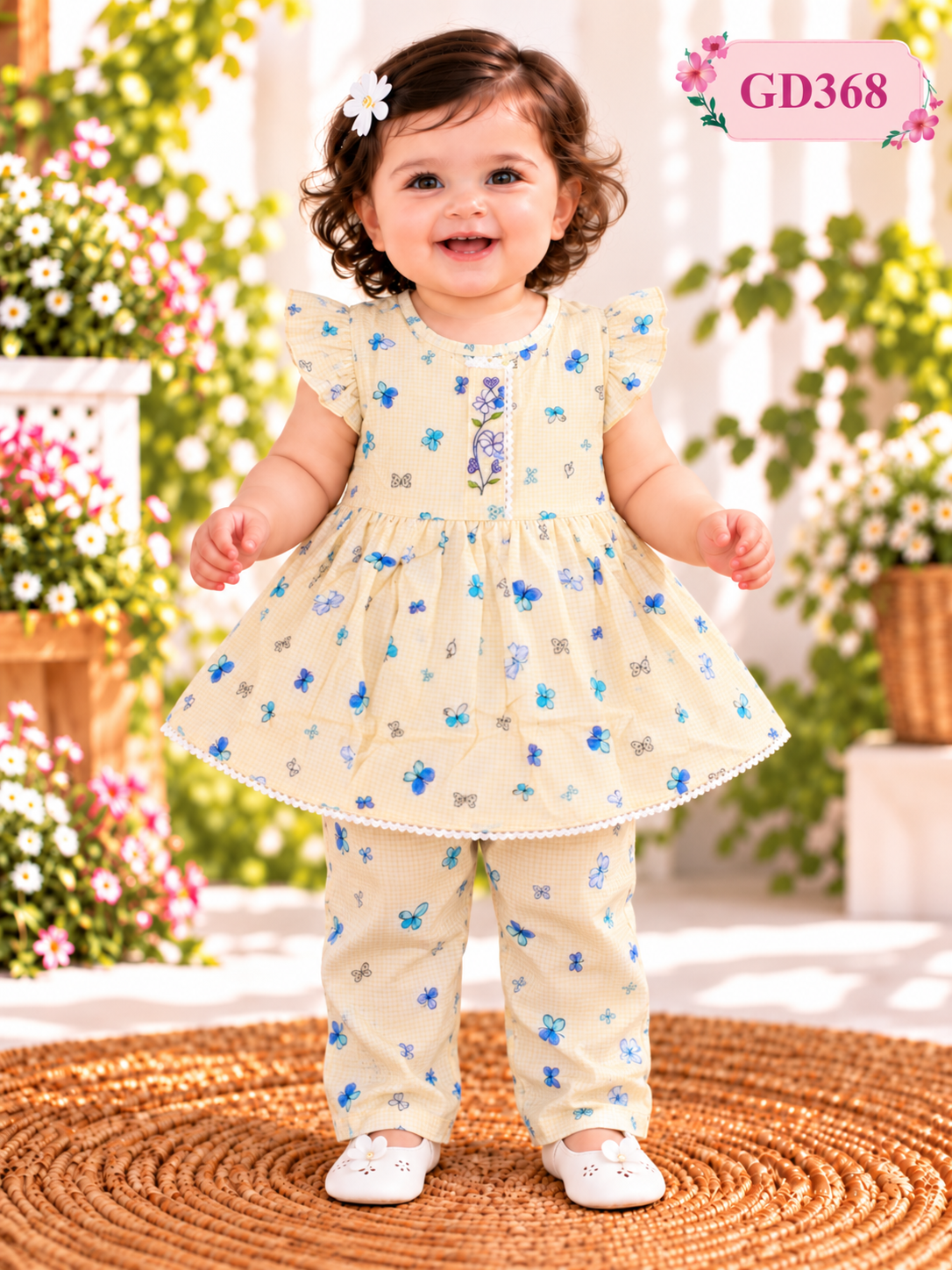Baby Girls Butterfly Print Frock & Pant Set – GD368