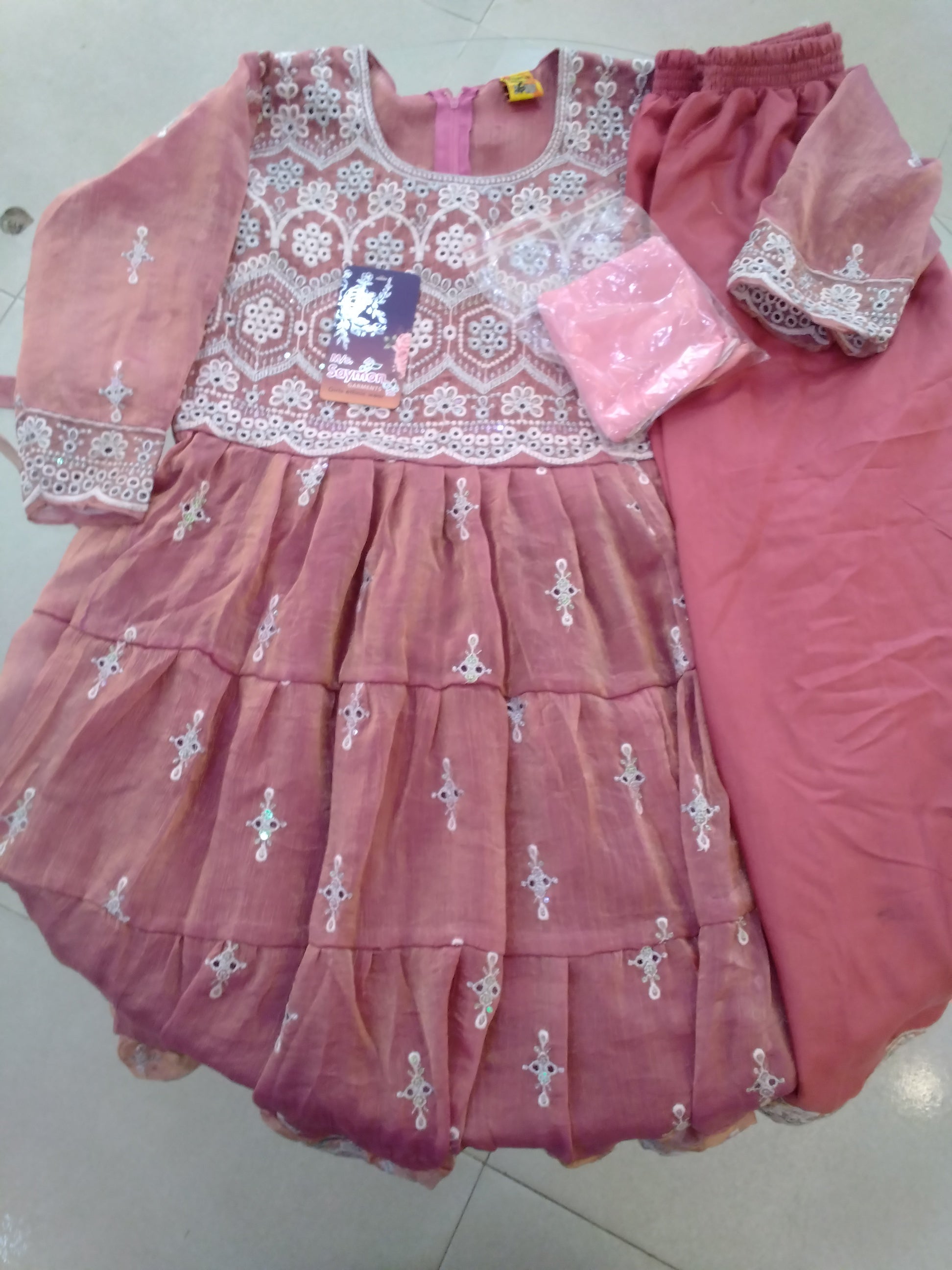 Girls  Embroidered Party Wear Gown Set -C112