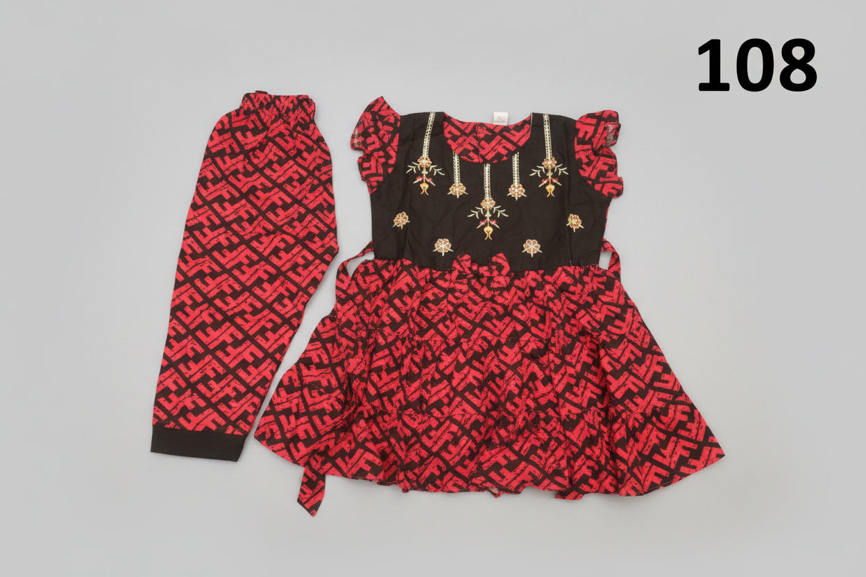 Baby Girl Embroidered Top & Printed Pant Set 107/108