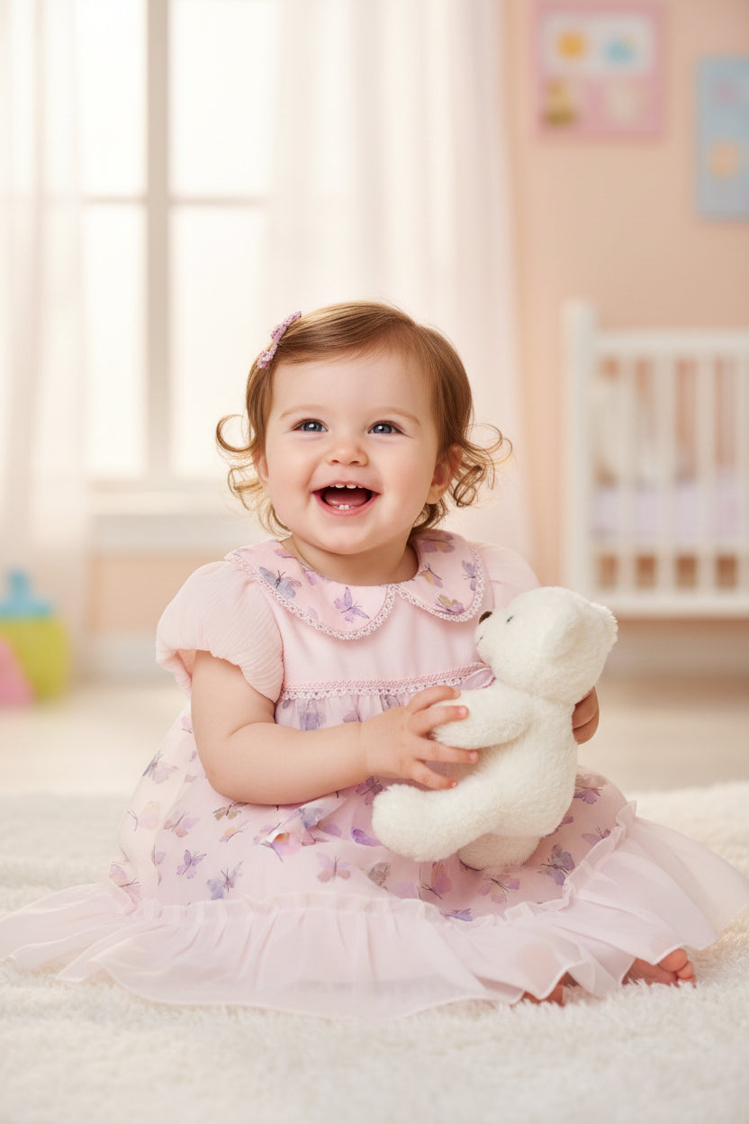 Baby Girls Butterfly Print Chiffon Frock Set with Bloomers 187