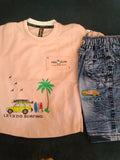 Kids Boys “Let’s Go Surfing” Printed T-Shirt & Denim Shorts Set 245