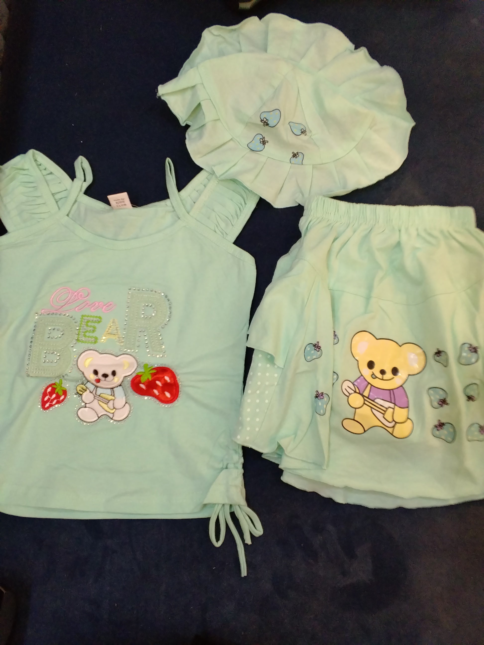 Girls Cute Bear Top, Skirt & Hat 3-Piece Set 142