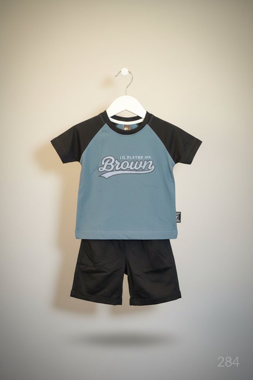 Kids Premium Raglan T-Shirt & Short Co-Ord Set – Brown Print 284