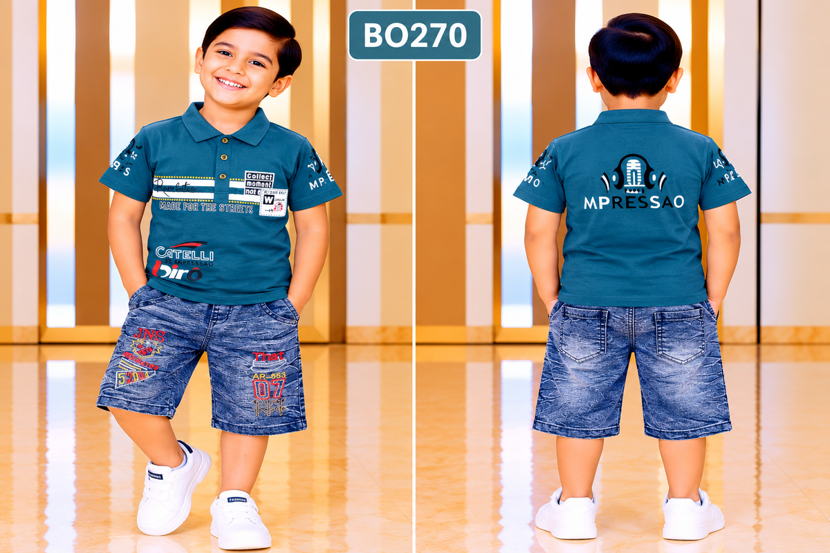 Boys Urban Street Polo T-Shirt & Washed Denim Shorts Set – BO270