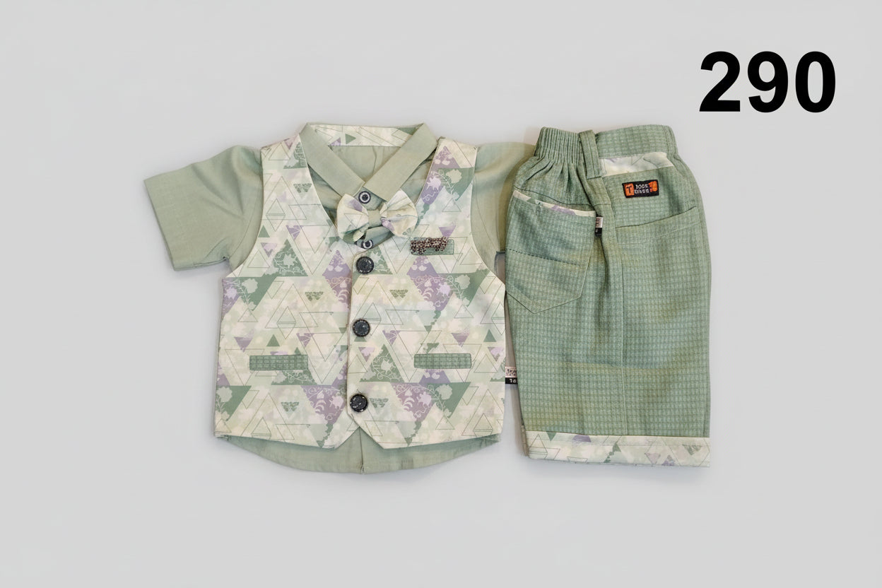 Boys Premium Printed Waistcoat Set with Shirt, Bow Tie & Pant 290