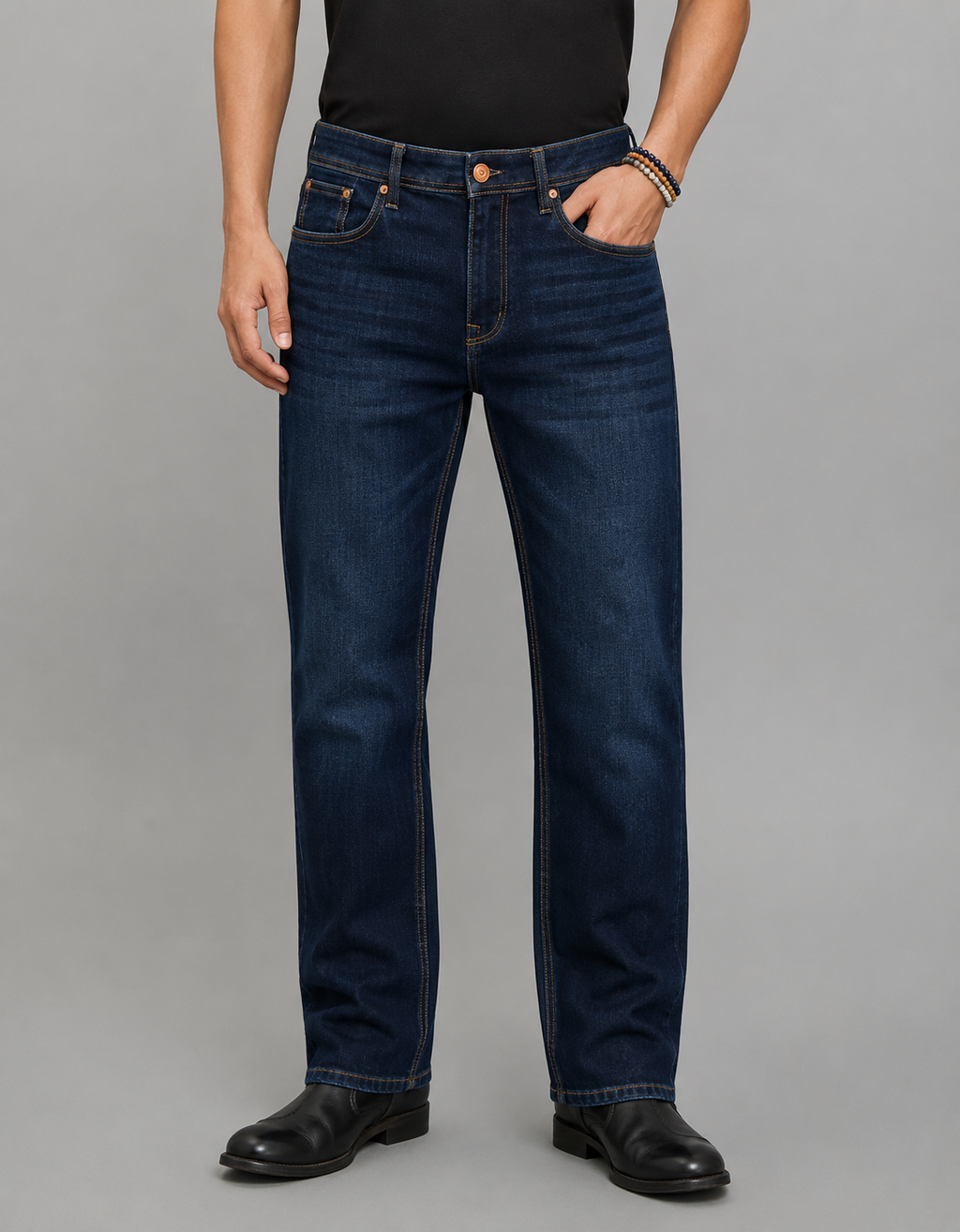 Deep Blue 5 Pocket Mid-Rise Slim Straight Fit Stretch Jeans RJ6384