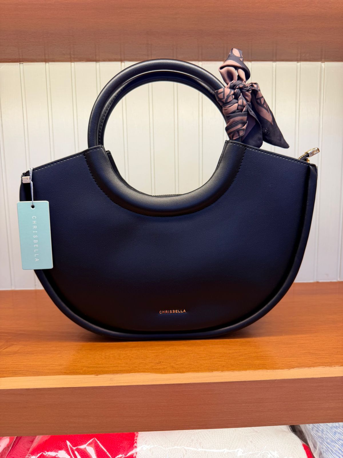 Women’s Round Handle Handbag with Long Strap & Matching Mini Pouch