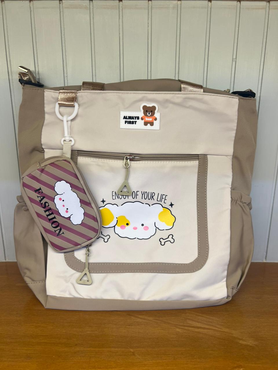 Cute Cartoon Tote Bag with Mini Pouch – “Enjoy of Your Life” Design