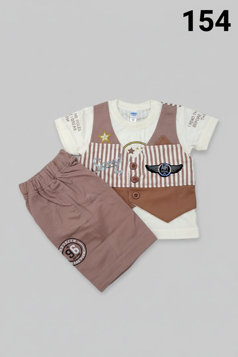 Baby Boy Stylish Vest T-Shirt & Shorts Set 154