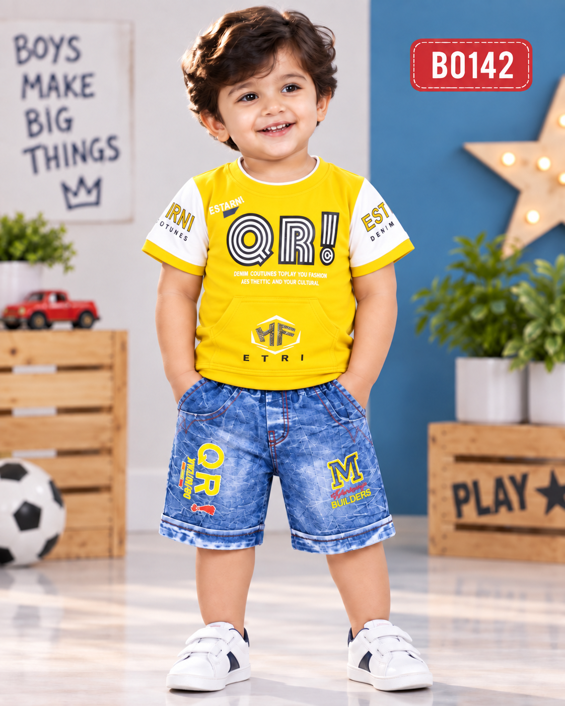 Premium Boys Printed T-Shirt & Denim Shorts Set - BO142