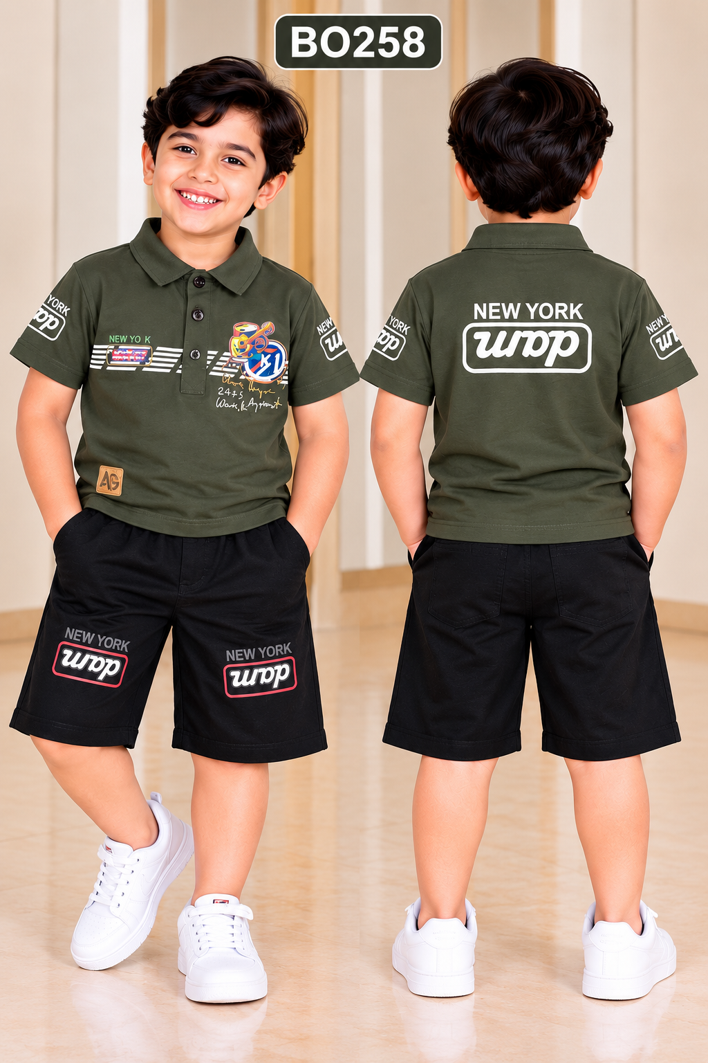 Boys New York Graphic Polo T-Shirt & Shorts Set – BO258