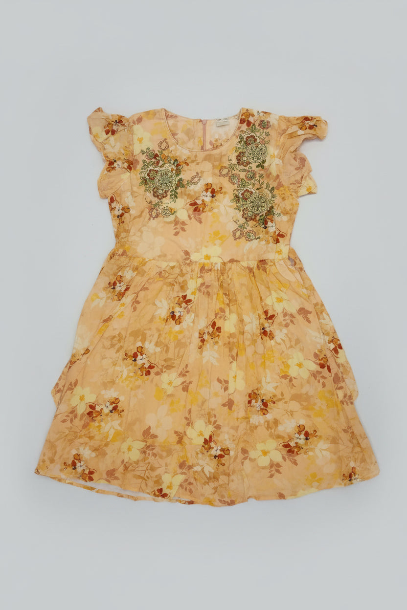 Girls Floral Embroidered Party Frock Dress with Flutter Sleeves.36.