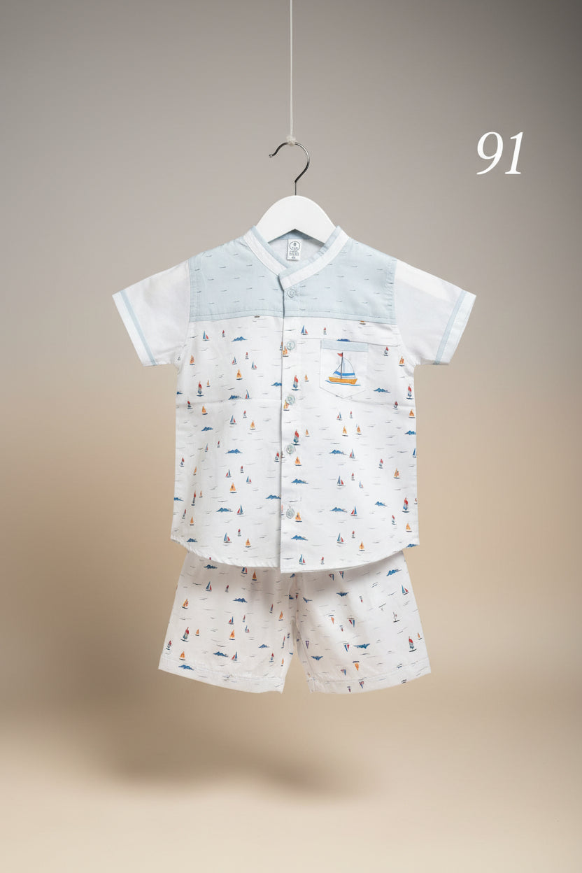 Baby Boys Sailboat Printed Shirt & Shorts Set –91