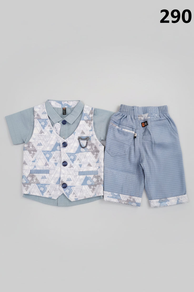 Boys Premium Printed Waistcoat Set with Shirt, Bow Tie & Pant 290