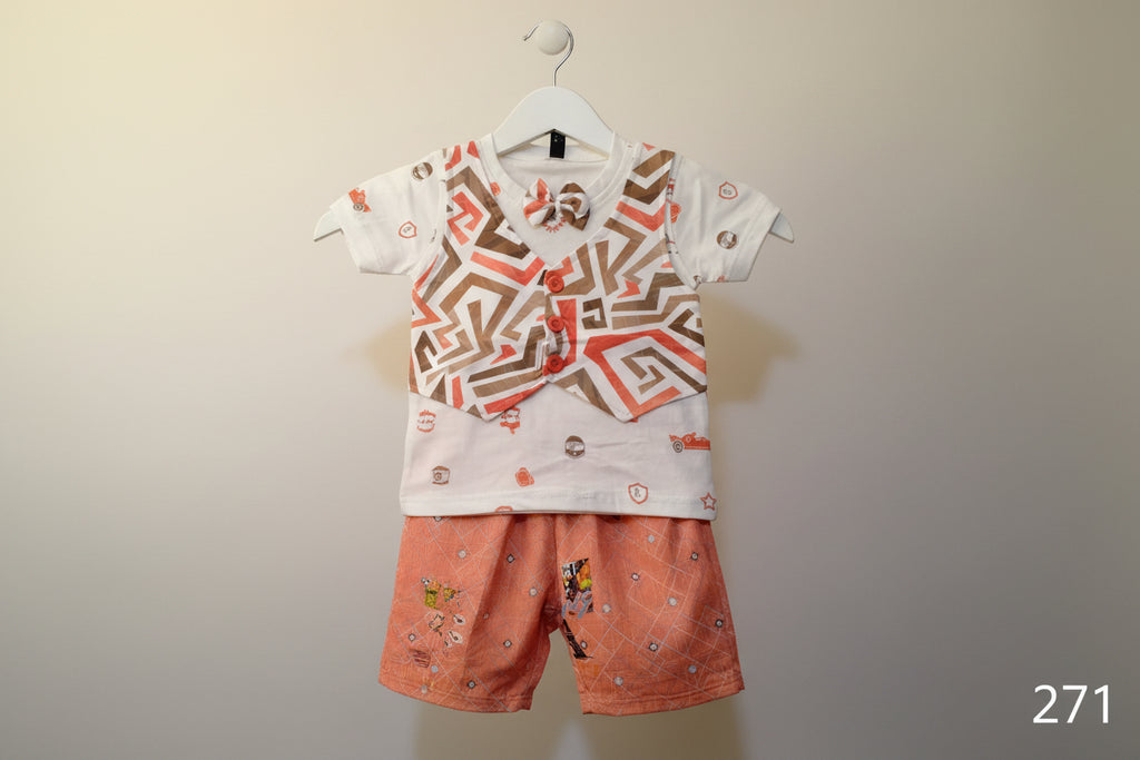 Kids Premium Printed T-Shirt & Shorts Set with Waistcoat Design-271
