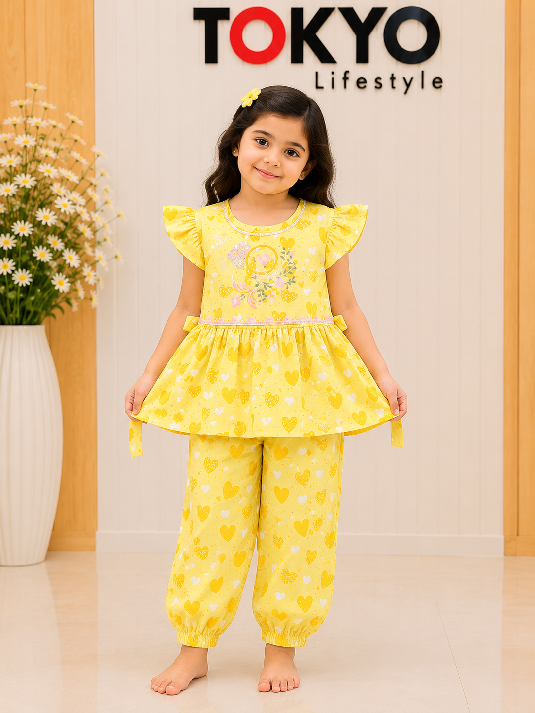 Baby Girls Heart Print Peplum Top & Pants Set — Soft Cotton Outfit 1404