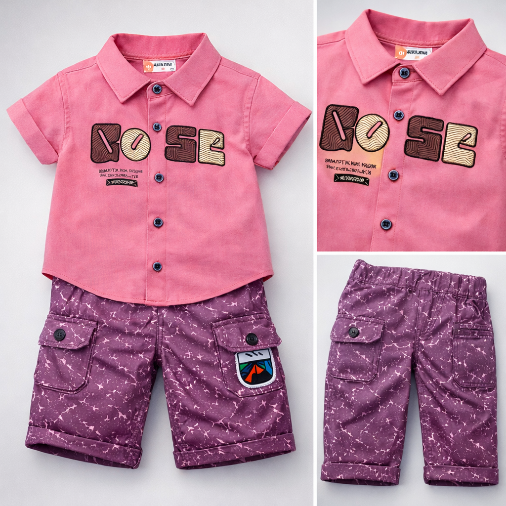 Boys Embroidered Shirt & Cargo Shorts Set-C49