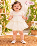 Premium Floral Embroidered Layered Frock & Bloomer Set for Baby Girls – GD34
