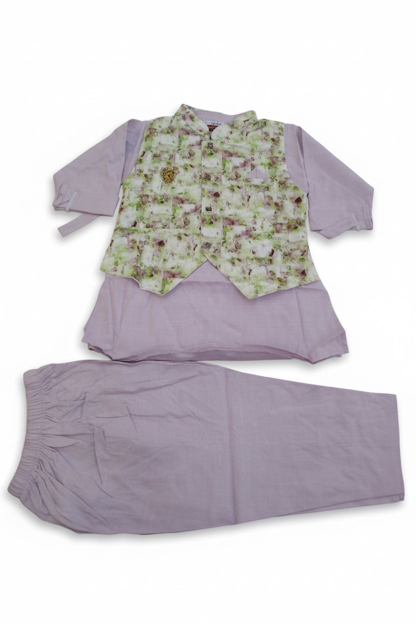 Boys Premium Floral Waistcoat Kurta Pajama Set 413