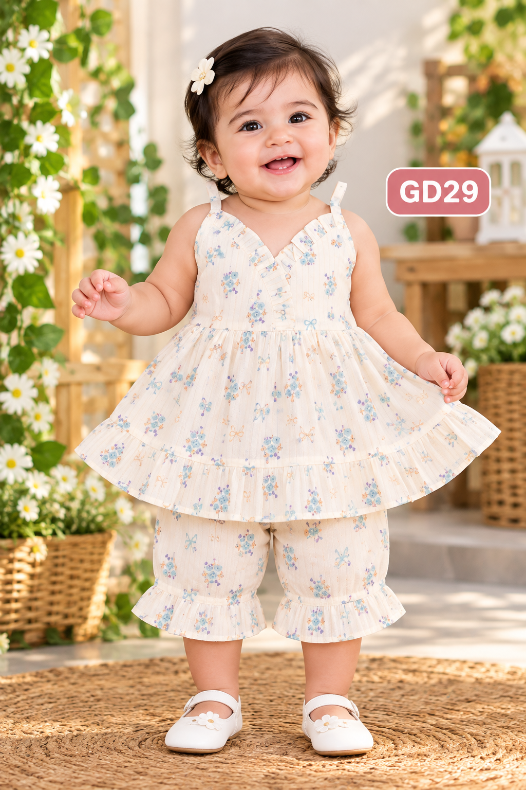 Baby Girls Floral Ruffle Dress & Bloomer Set-GD29