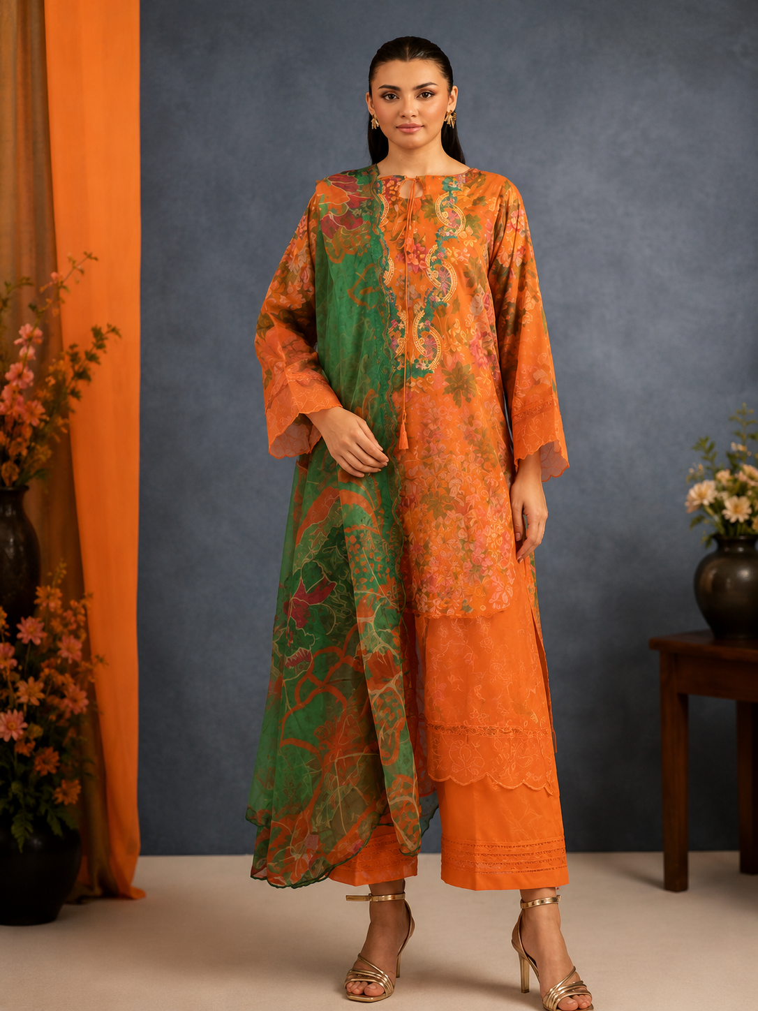Premium Floral Unstitched Unready Three Piece-C367
