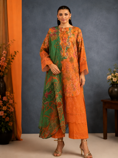Premium Floral Unstitched Unready Three Piece-C367