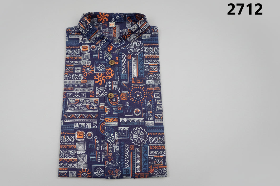 Boys Red Printed Short Sleeve Mandarin Collar Shirt 2712