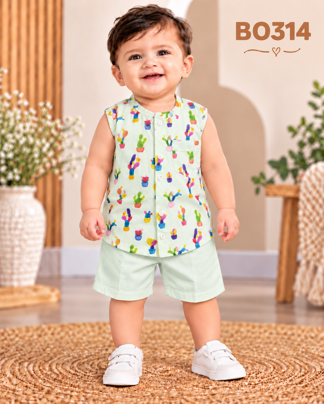 Baby Boys Cactus Print Sleeveless Nima & Shorts Set – BO314