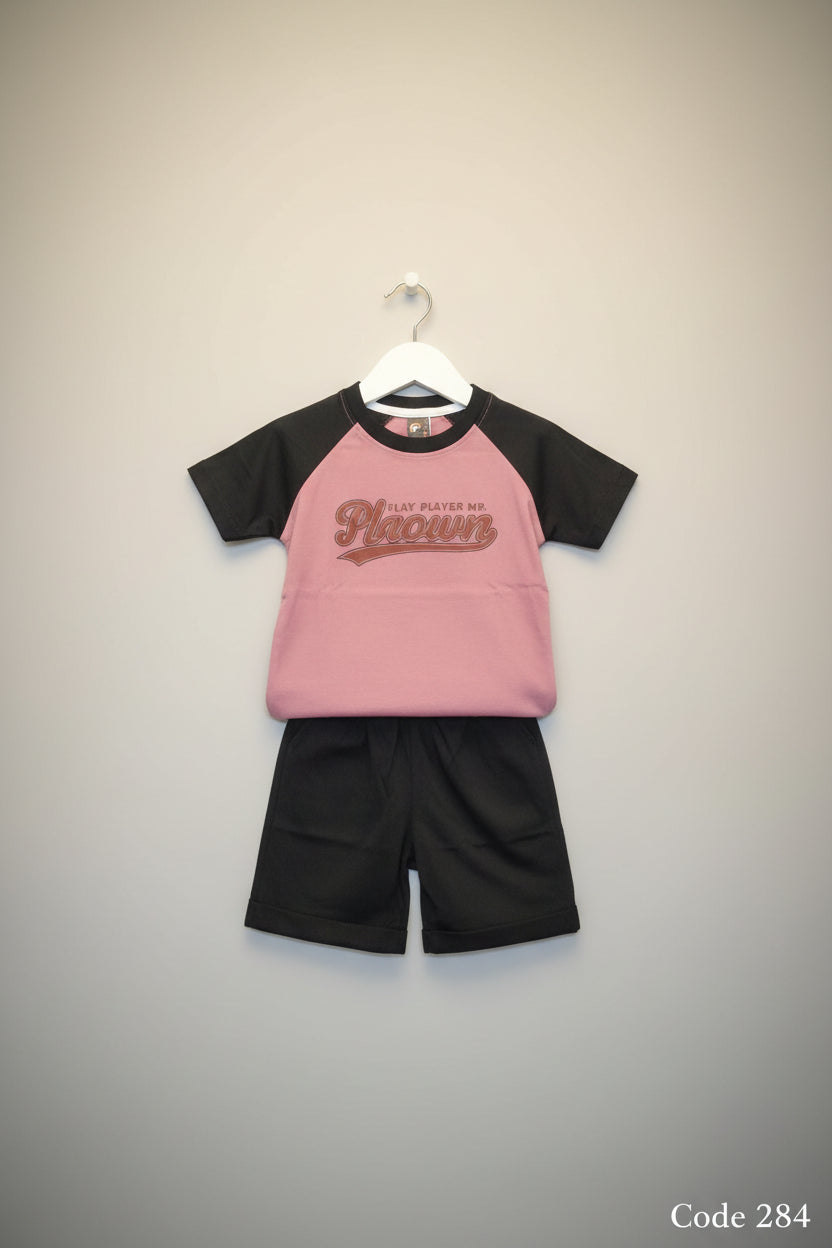 Kids Premium Raglan T-Shirt & Short Co-Ord Set – Brown Print 284