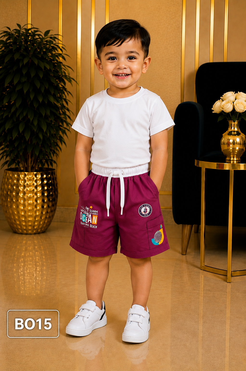 Premium Boys Ocean Print Cargo Shorts-BO15
