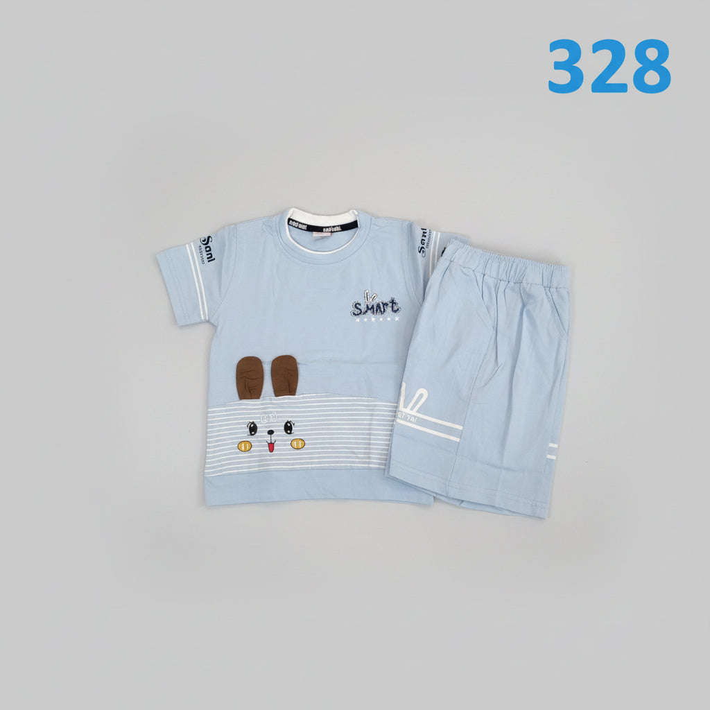 Kids “I’m Smart” Cartoon Printed T-Shirt & Shorts Set 328