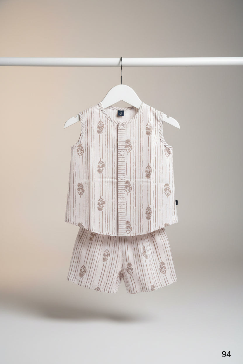 Kids Sleeveless Printed Kurta Set with Elastic Waist Pajama 94