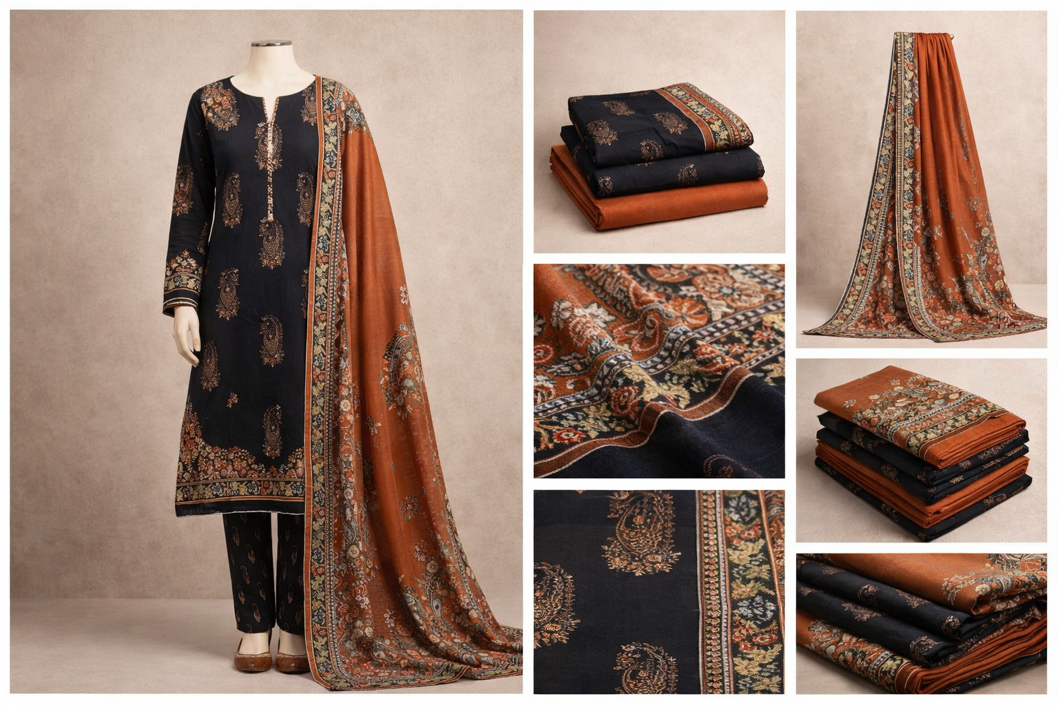 Premium Floral Printed Lawn Three Piece Suit Set 1115