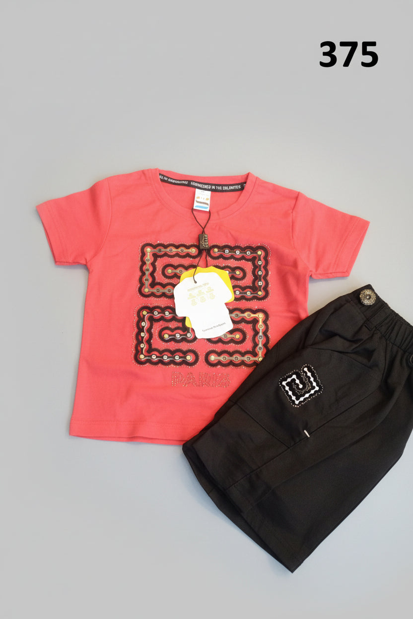 Kids Premium Printed T-Shirt & Shorts Co-Ord Set – Paris Edition 375