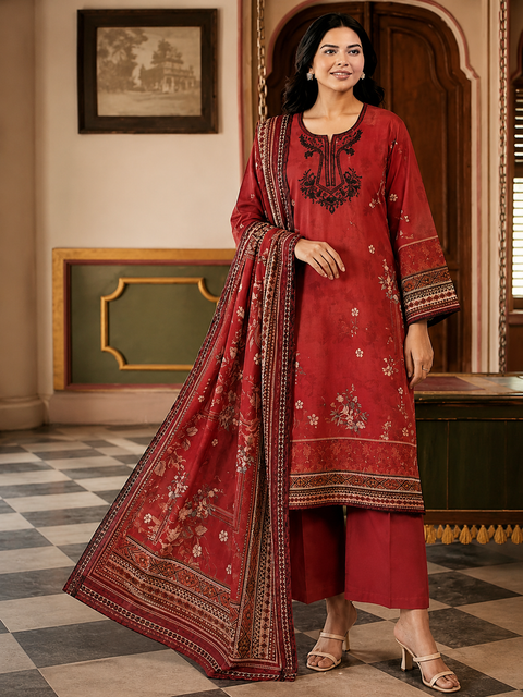 Premium Floral Unstitched Unready Three Piece-C370