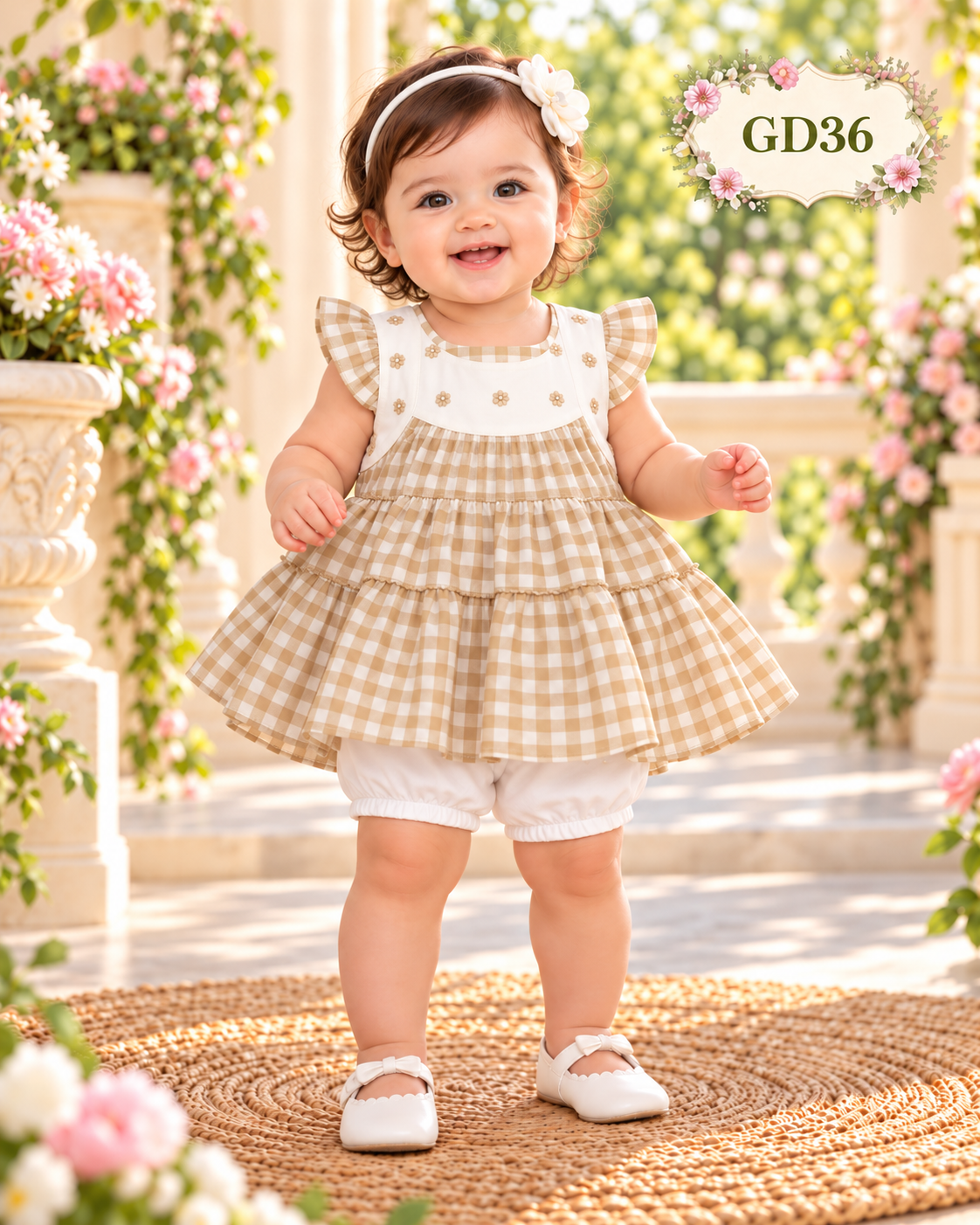 Premium Gingham Check Layered Frock & Bloomer Set for Baby Girls – GD36