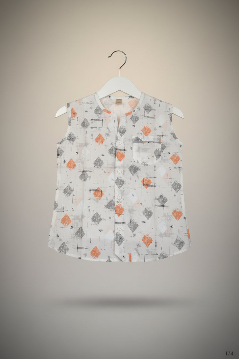 Sleeveless Printed Cotton Button-Front Top for Girls 174