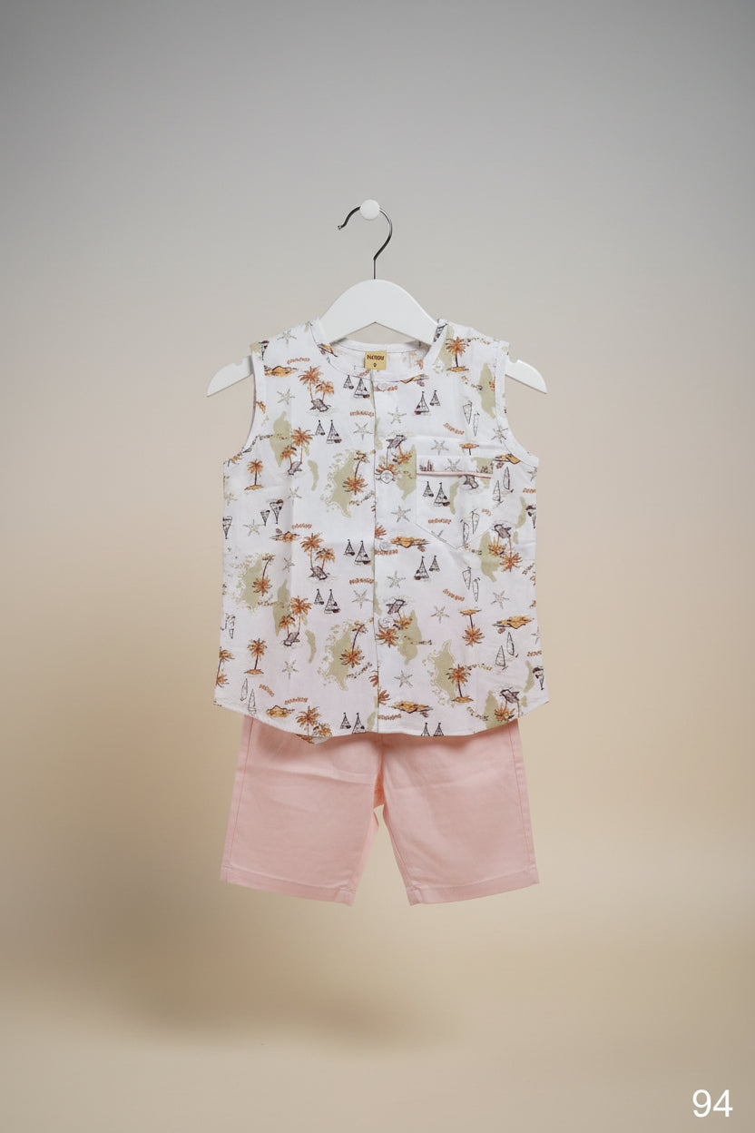 Kids Premium Sleeveless Printed Shirt & Pant Set – Summer Casual Wear 94