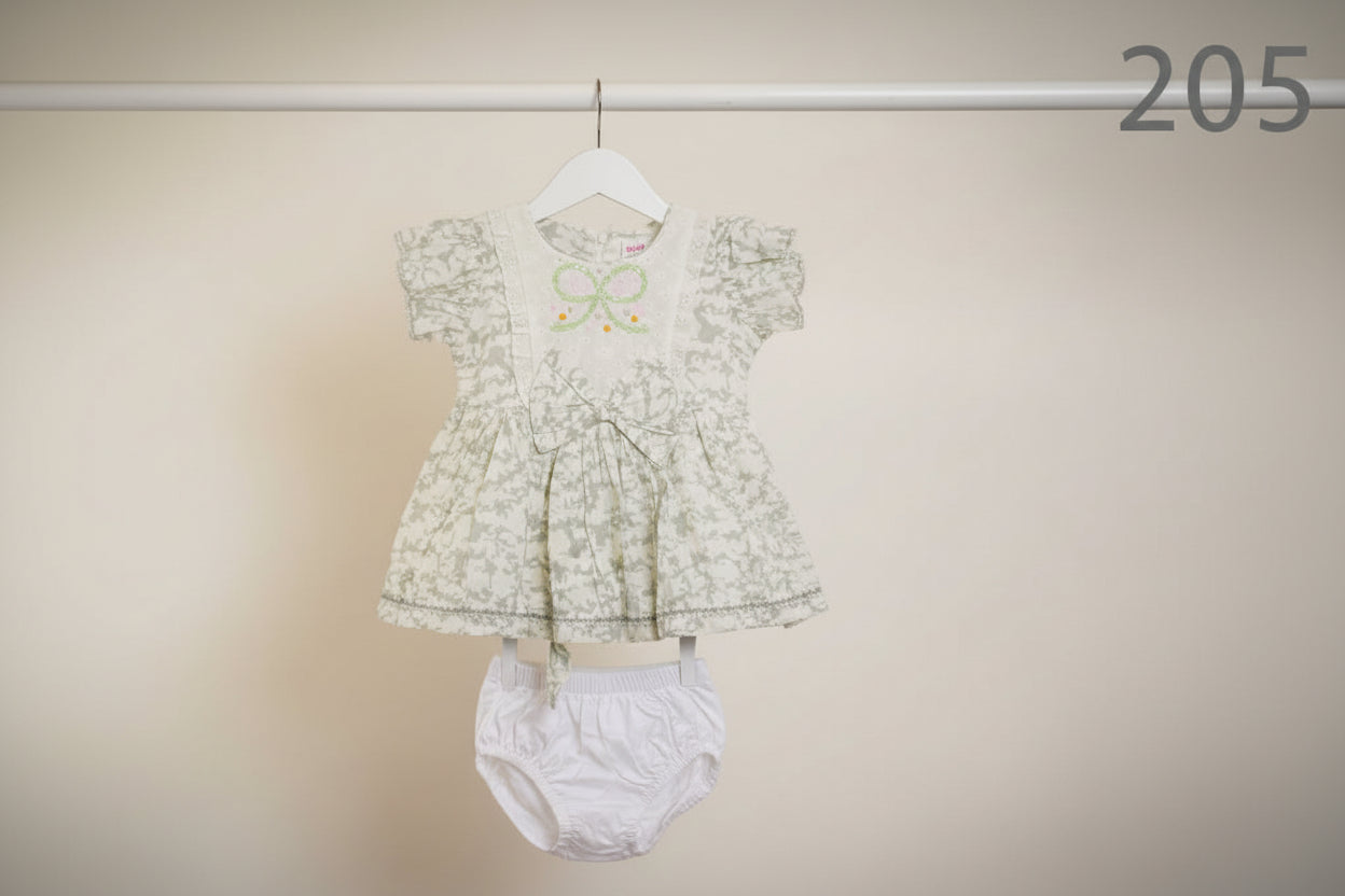 Girls Printed Party Dress with Bow Embroidery & Inner Shorts – Elegant Collection.205