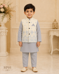 Boys Embroidered Waistcoat Kurta Pajama 3-Piece Set- BP01