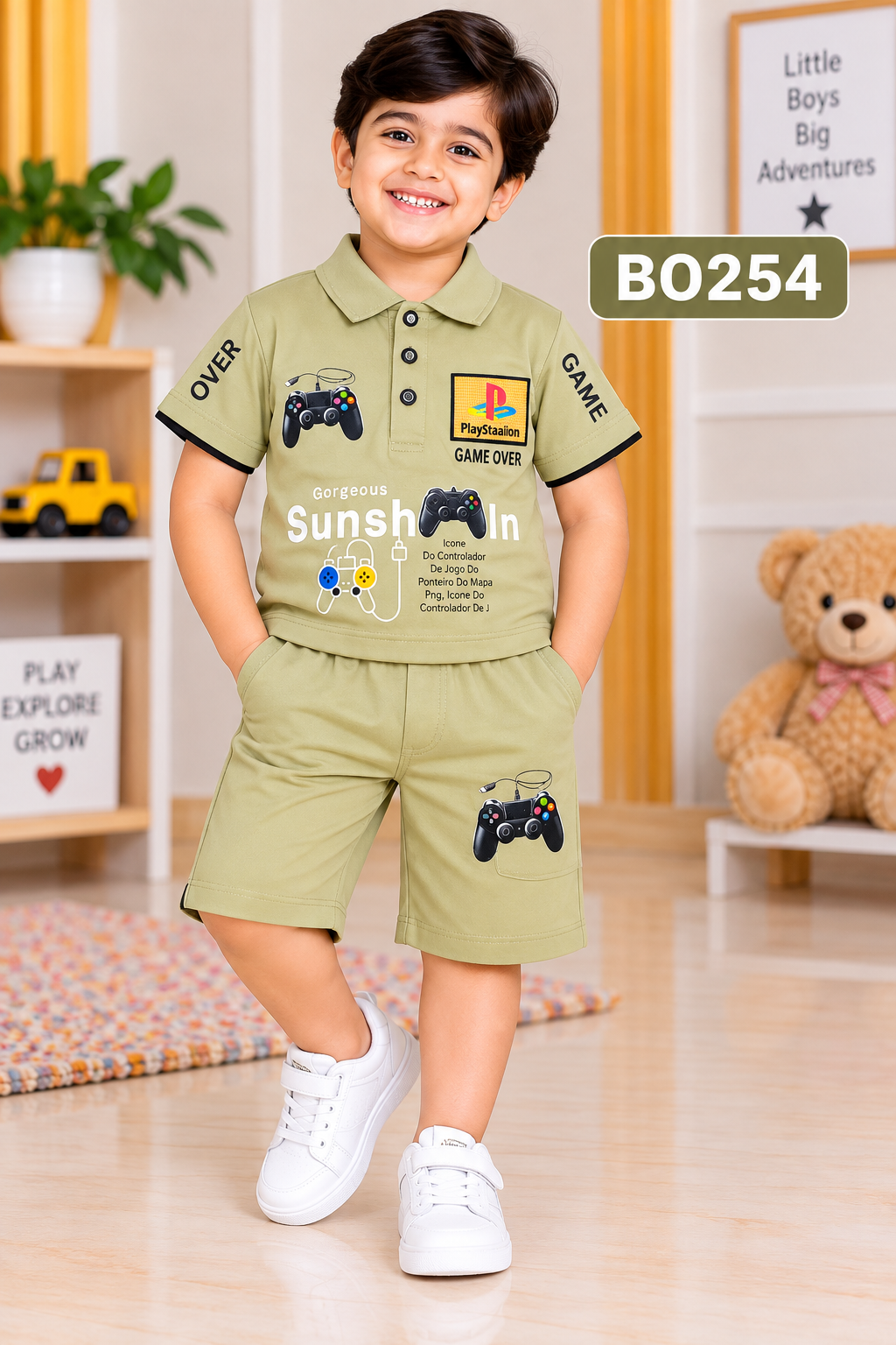 Boys Gamer Graphic Polo T-Shirt & Matching Shorts Set – BO254