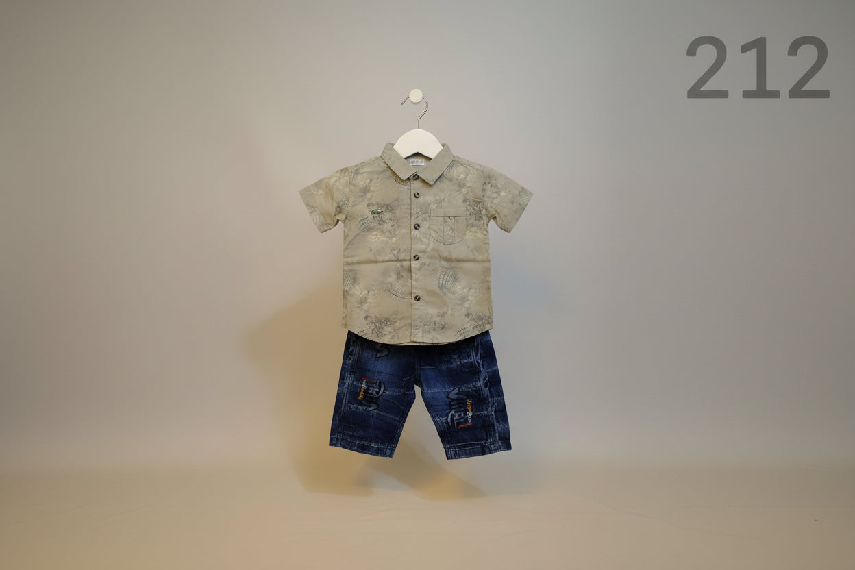 Kids Printed Half Sleeve Shirt & Denim Look Pant Set 212