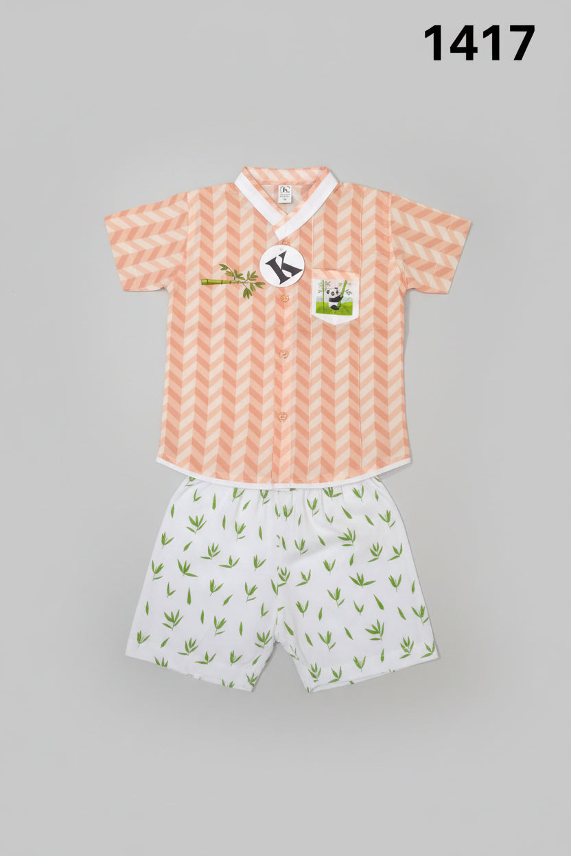 Boys Panda Bamboo Print Shirt & Shorts Set 1417