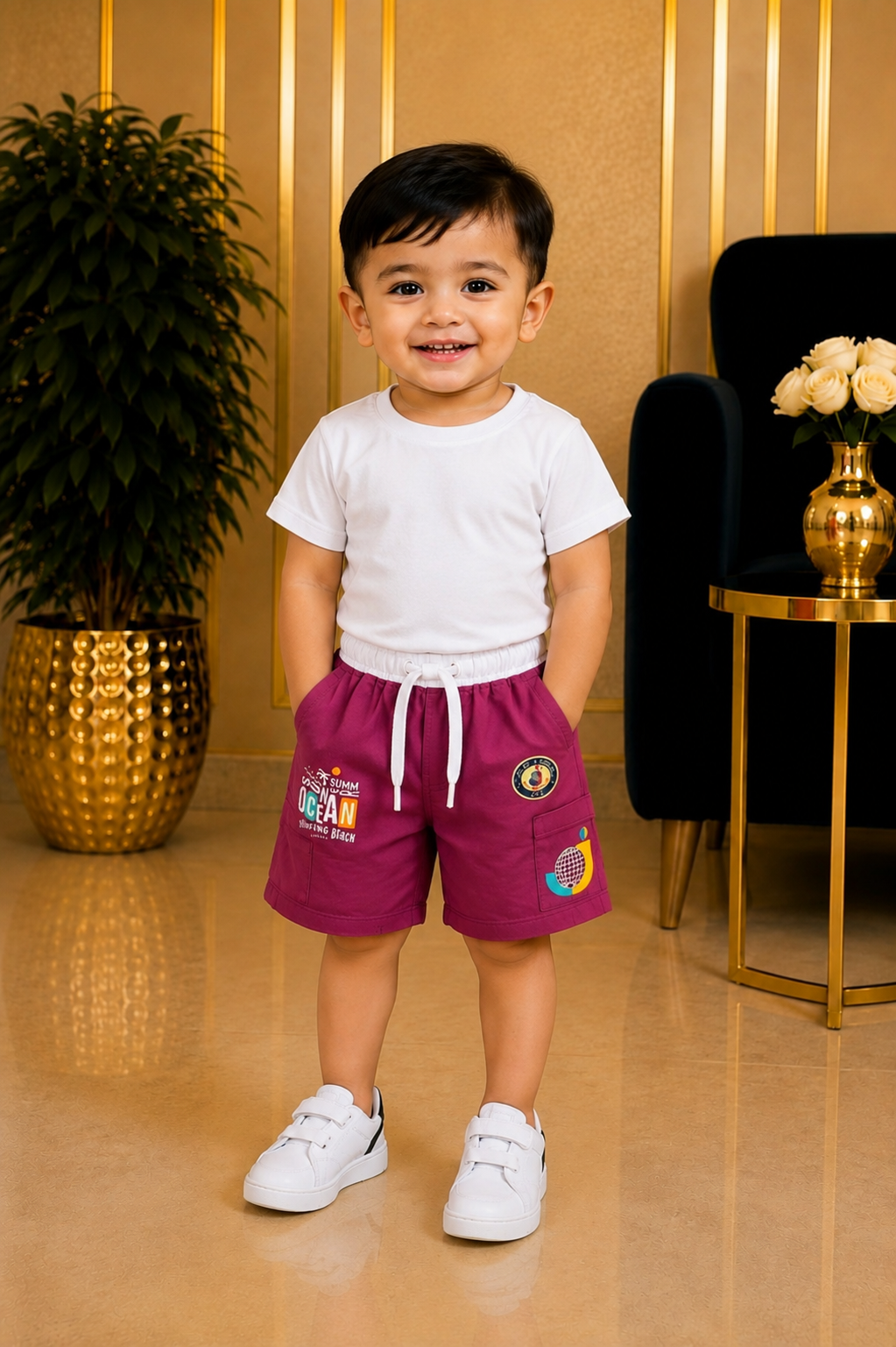 Premium Boys Ocean Print Cargo Shorts-BO15