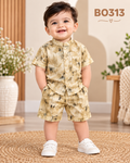 Boys Abstract Print Mandarin Collar Shirt & Shorts Set-BO313