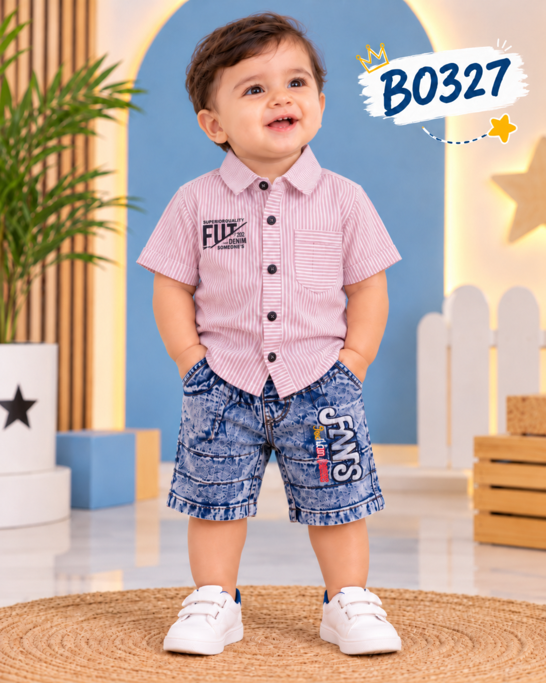 Baby Boy Striped Shirt & Denim Shorts Set – BO327