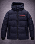 Mens Hooded Puffer Jacket with Zip Pockets navy