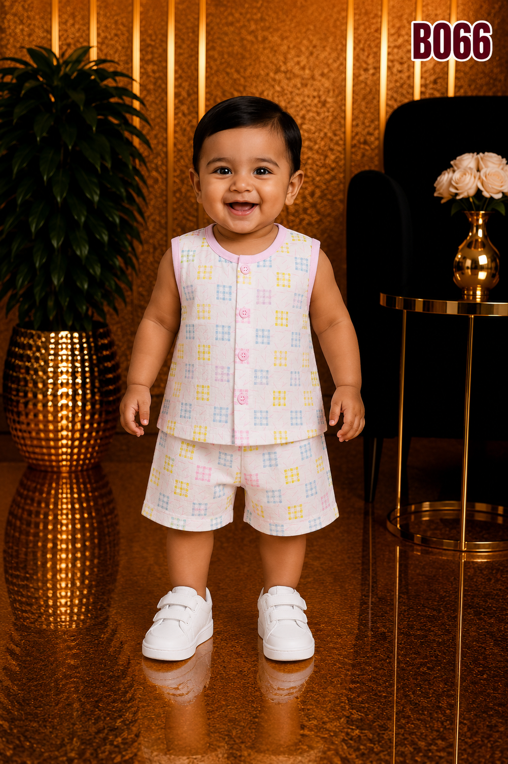 Baby Boys Pastel Check Sleeveless Top & Shorts Set-BO66