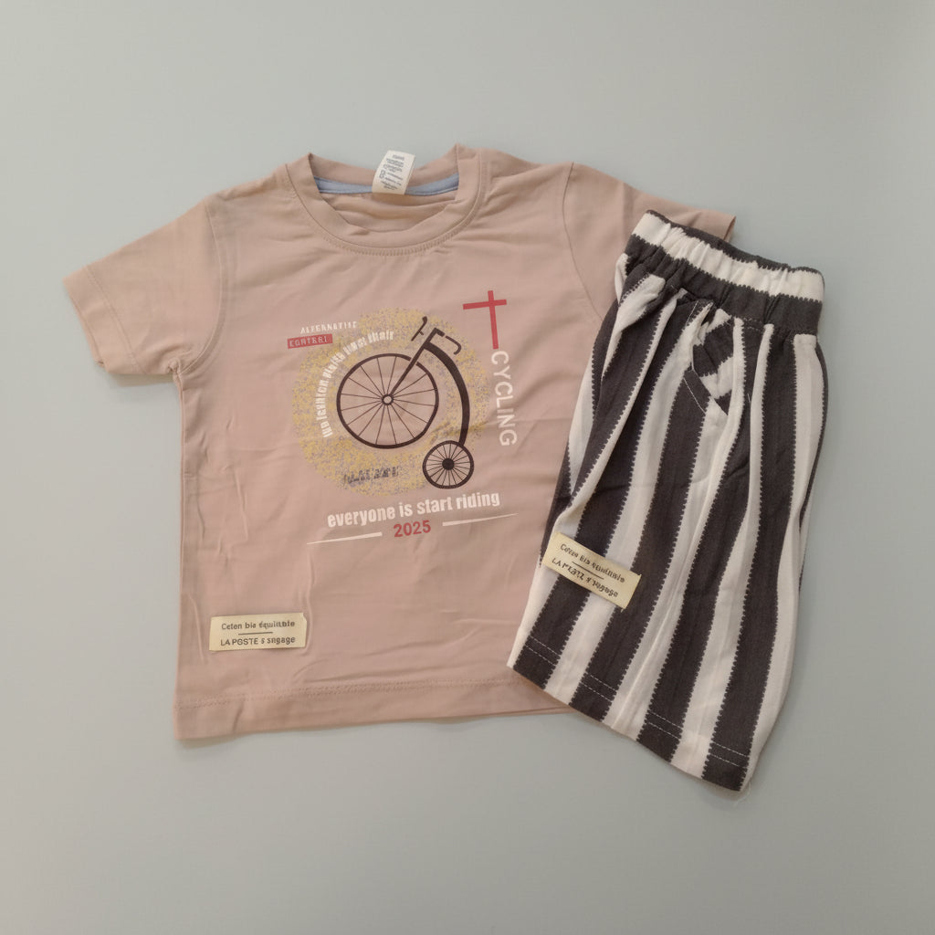 Kids Cotton T-Shirt & Shorts Set – Cycling Print (2 Pcs Set)329